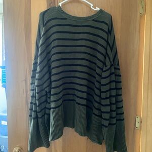 GAP Olive and Black Striped Women's Sweater